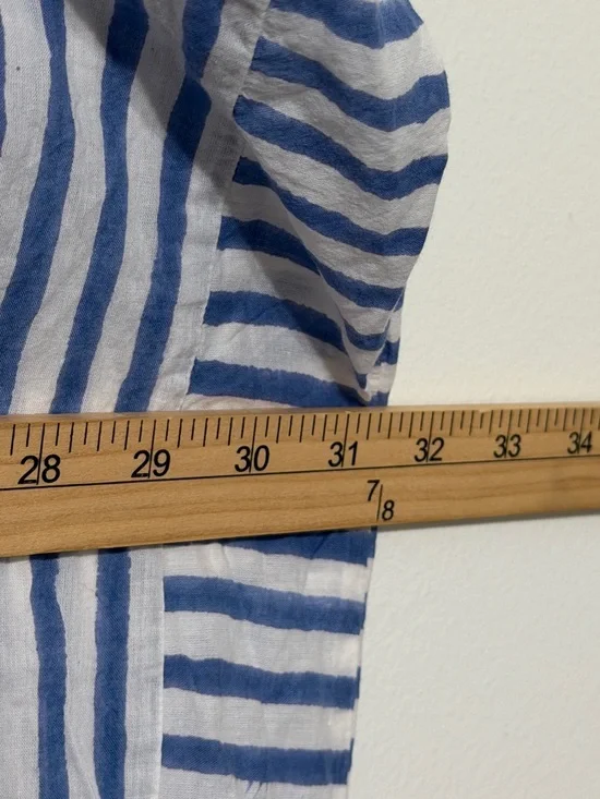 EMERSON FRY India OS S M L Ocean Blue Stripe Short Caftan Coverup Dress - Picture 8 of 10